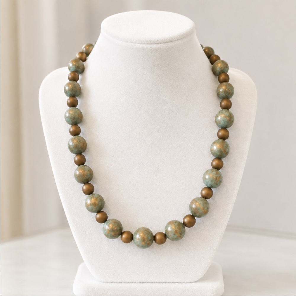 Elegant Neutral Olive And Bronze Beaded Necklace For Any Occasion